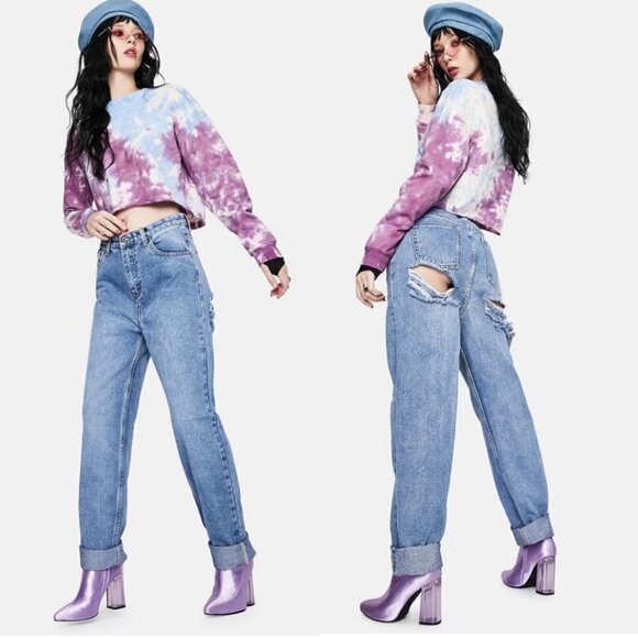 MOMOKROMLIGHT Wash Extreme  Butt Rip Mom Jeans size 10 - Picture 1 of 5